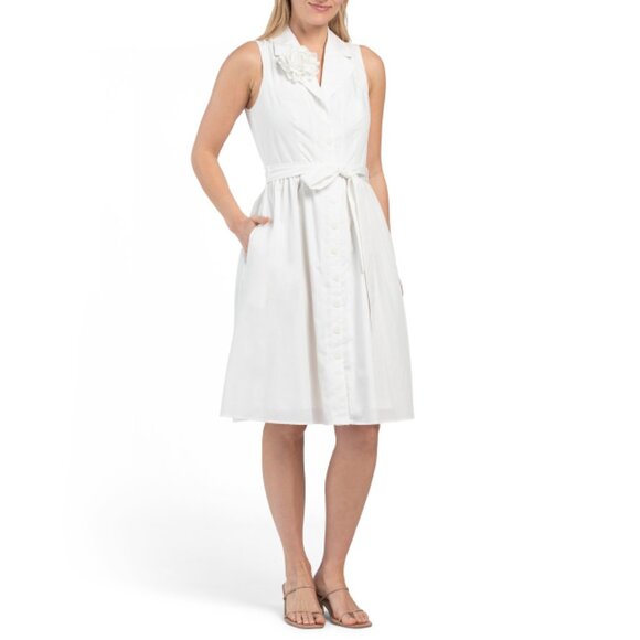 LONDON TIMES White Notch Collar Midi Shirt Dress - Picture 1 of 2